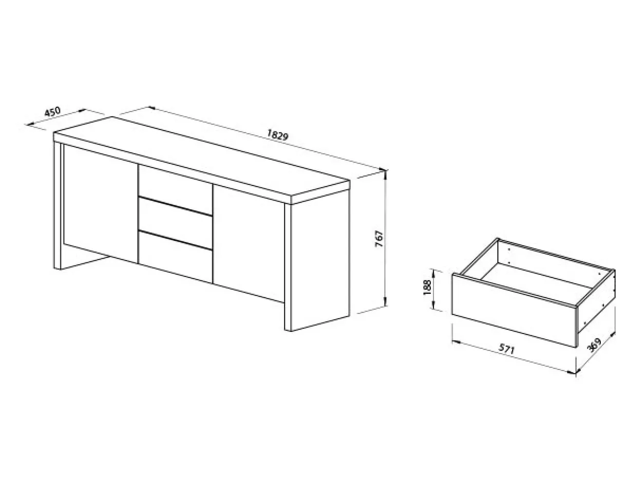 Credenza Kobe 3 cassetti e 2 ante