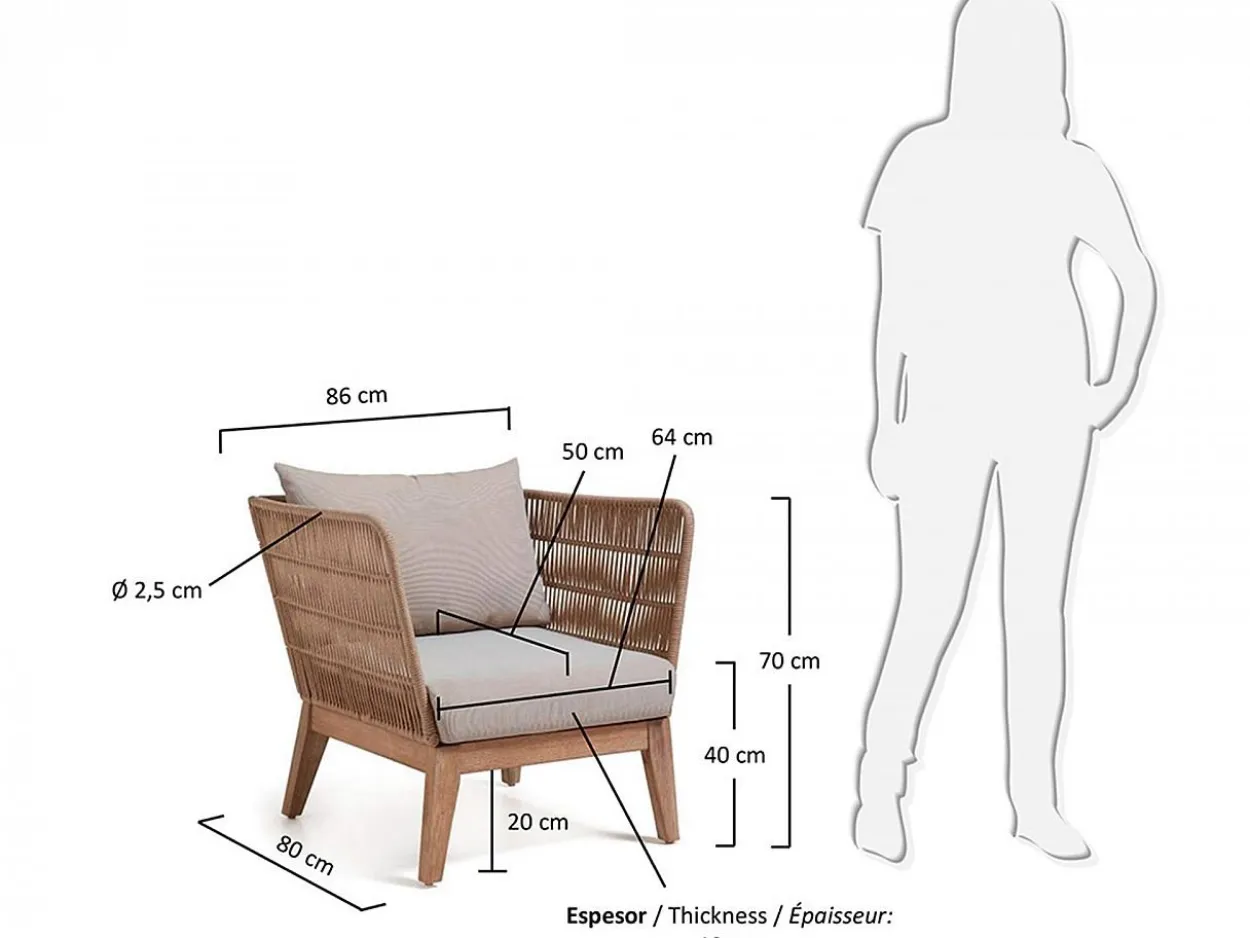 Divano 3 posti Berenice eucalipto e corda beige