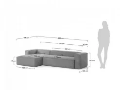 Divano 3 posti Domino chaise longue sinistra velluto a coste