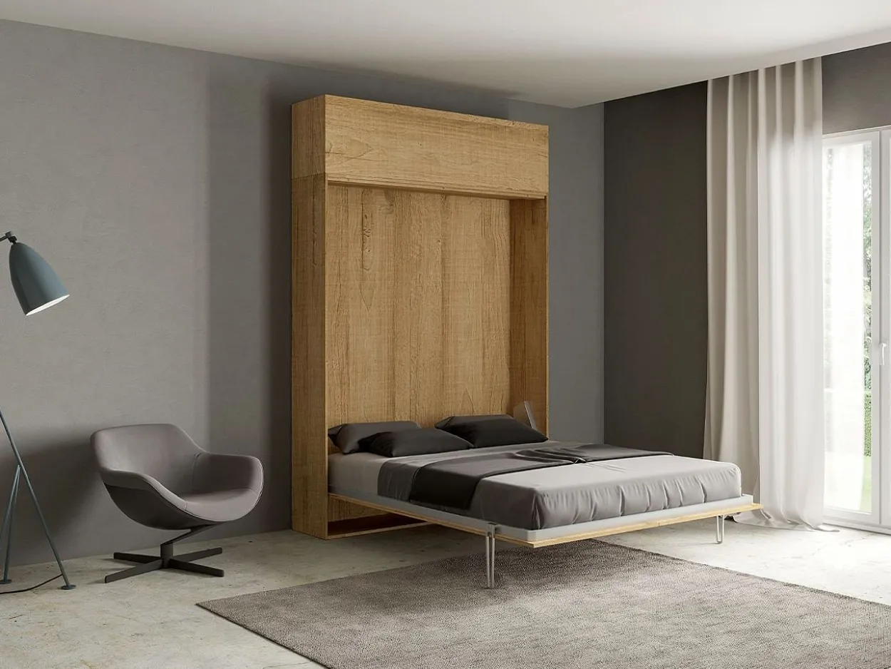 Letto matrimoniale a scomparsa 160 verticale Kentaro con pensile