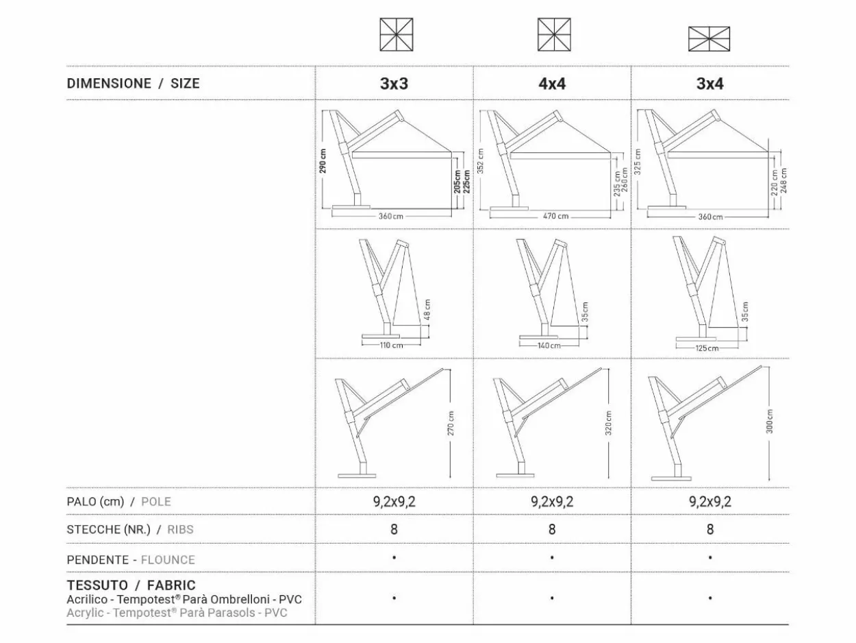 Ombrellone Pitagora alluminio 3x4