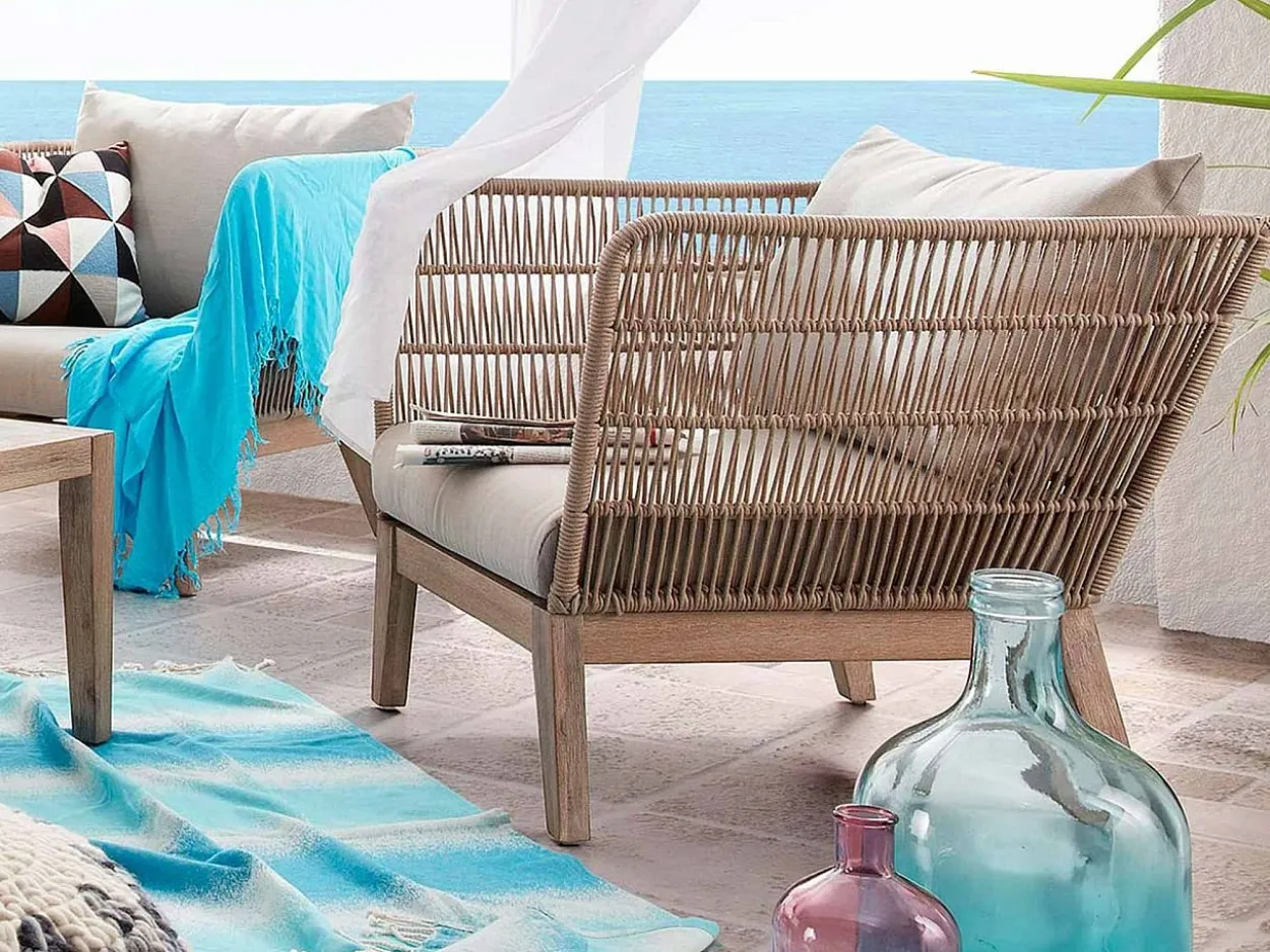 Poltrona Berenice eucalipto e corda beige