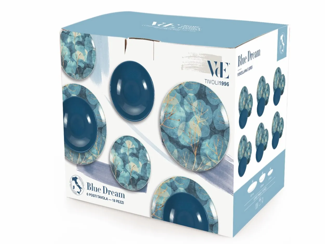 Servizio tavola Blue Dream 18 pezzi in porcellana e gres