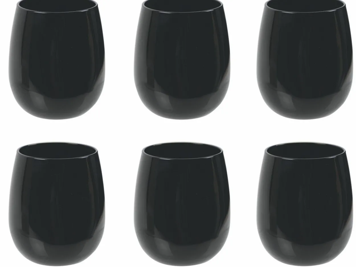 Set bicchieri Happy Hour Shiny Black 6 pezzi 370 ml in vetro