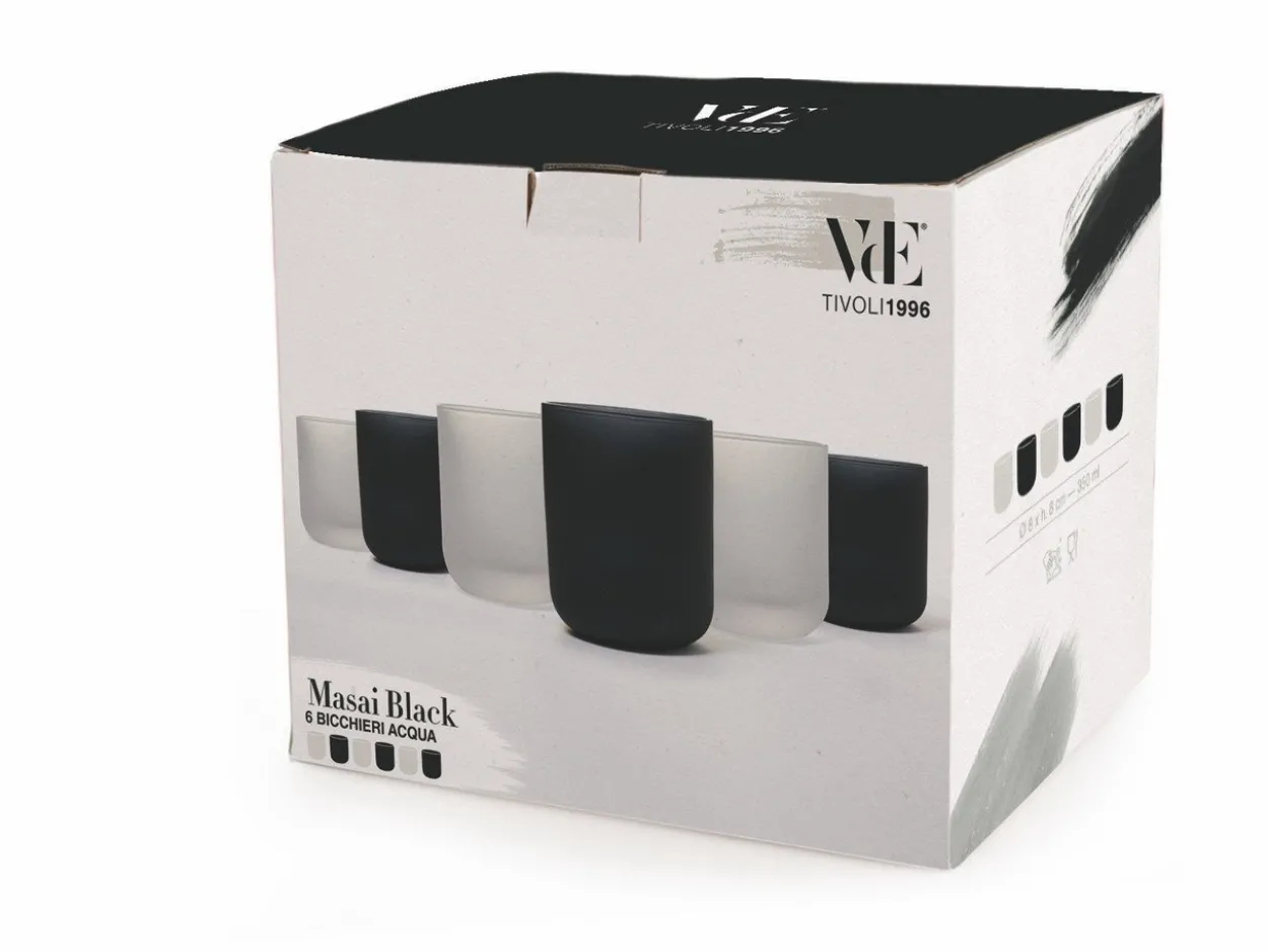 Set bicchieri Masai Black 6 pezzi 350 ml in vetro frosted