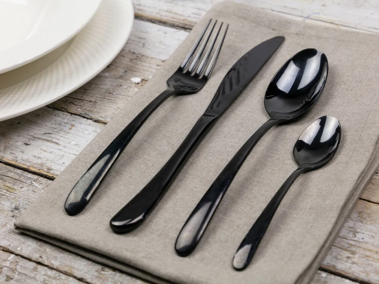 Set posate Drop 24 pezzi in acciaio nero lucido
