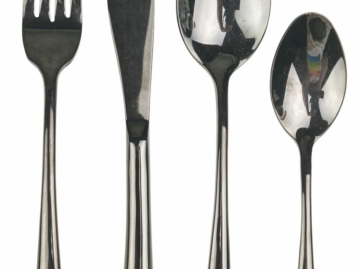Set posate Drop 24 pezzi in acciaio nero lucido