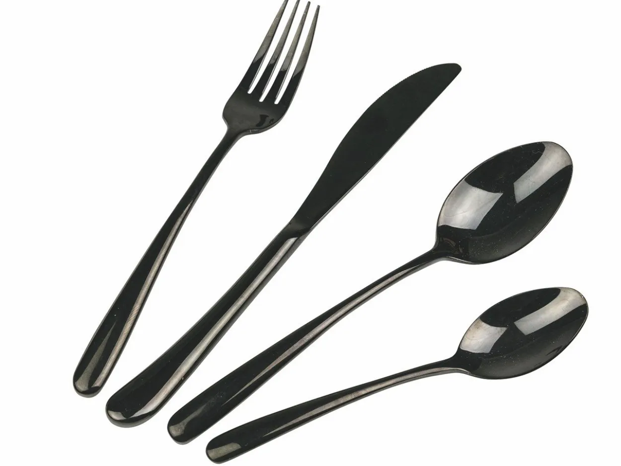 Set posate Drop 24 pezzi in acciaio nero lucido