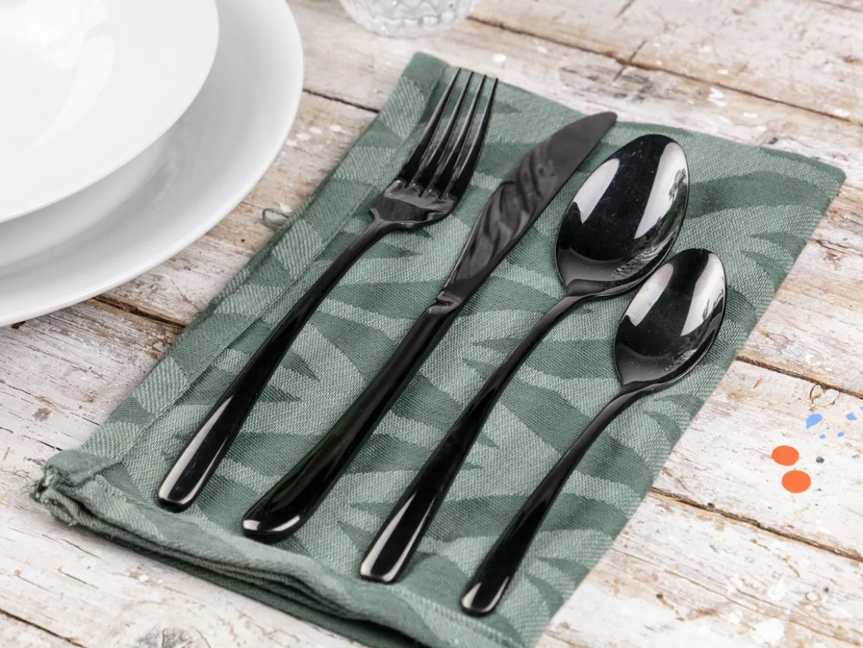 Set posate Drop 24 pezzi in acciaio nero lucido