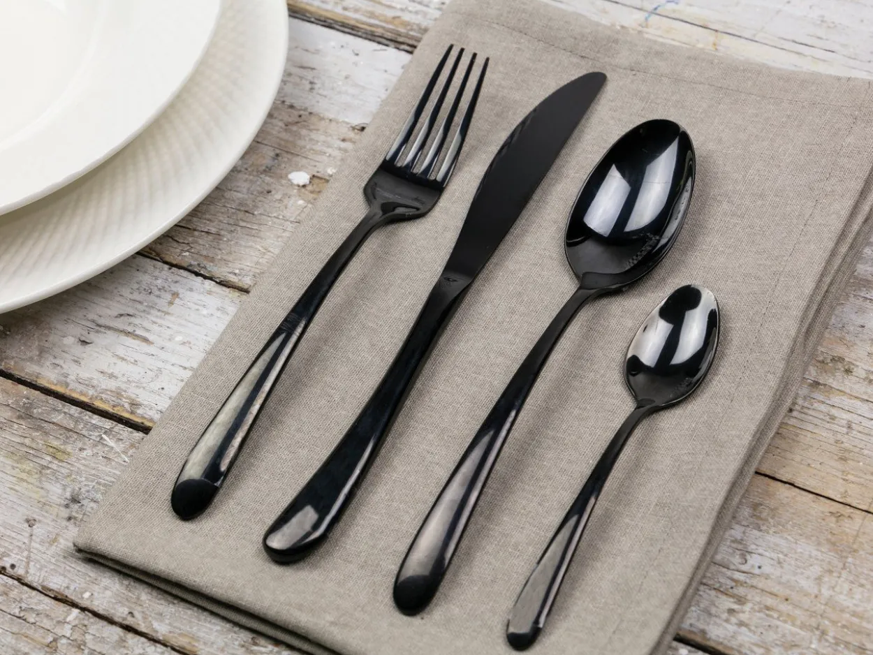 Set posate Drop 24 pezzi in acciaio nero lucido