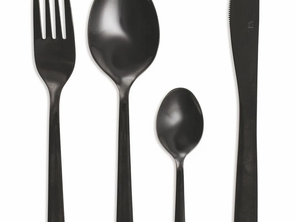 Set posate Modern 24 pezzi in acciaio nero lucido