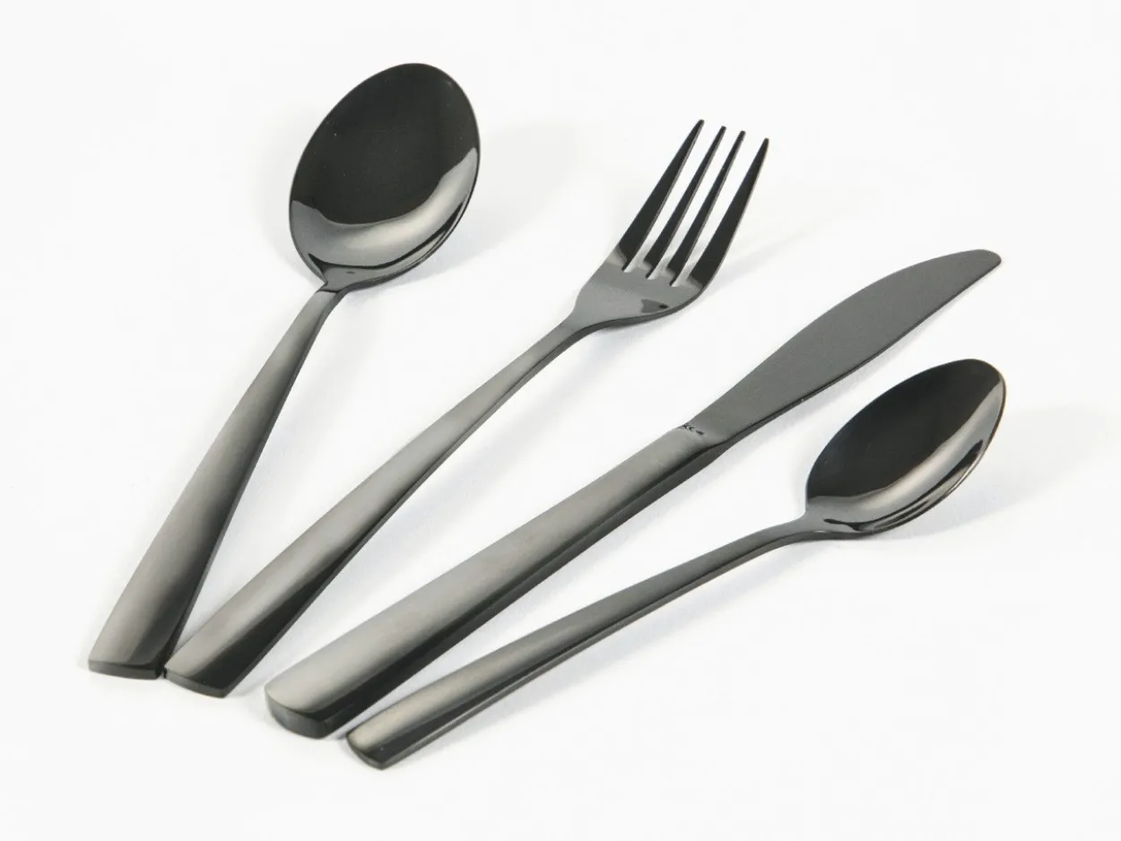 Set posate Modern 24 pezzi in acciaio nero lucido