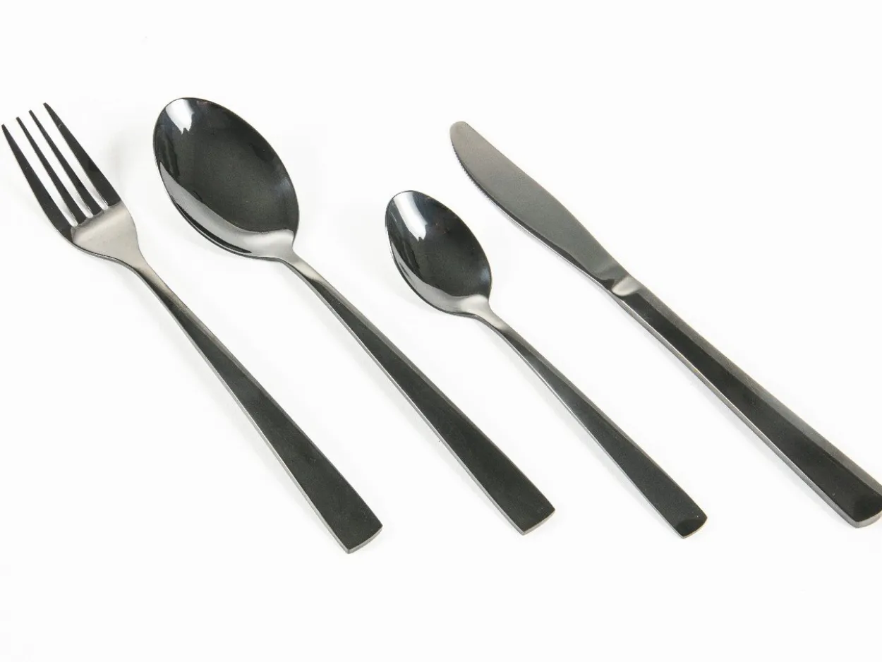 Set posate Modern 24 pezzi in acciaio nero lucido
