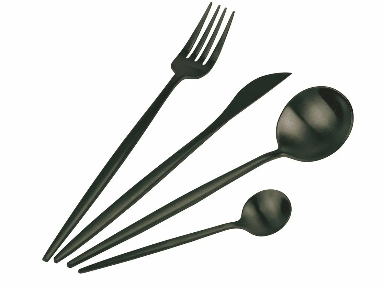 Set posate Preciosa 24 pezzi in acciaio nero opaco