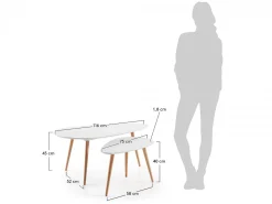 Set 2 tavolini Bro legno naturale, laccato bianco