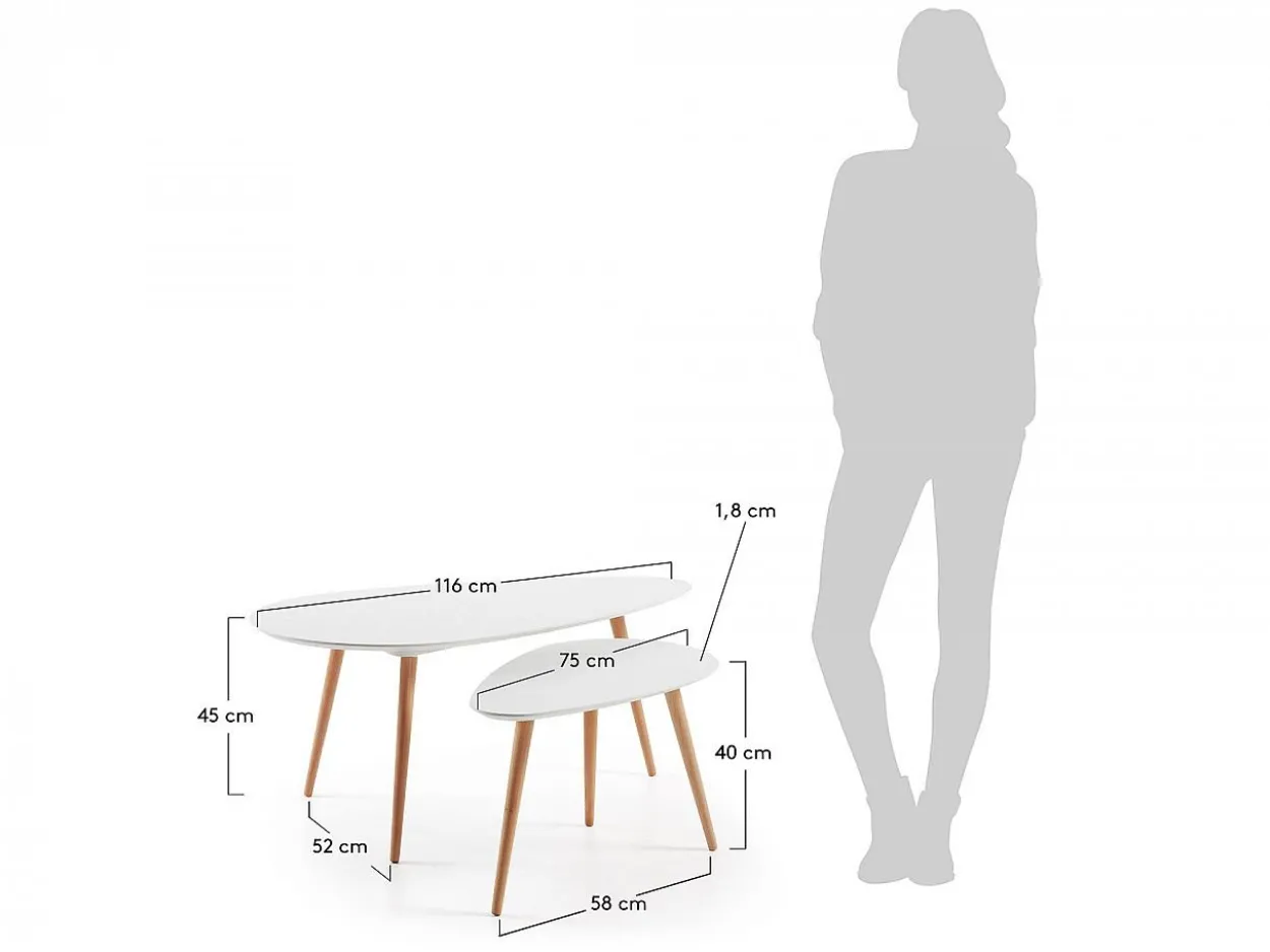 Set 2 tavolini Bro legno naturale, laccato bianco