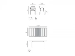 Set tavolo Alloro 140/210 con 4 poltrone Palma