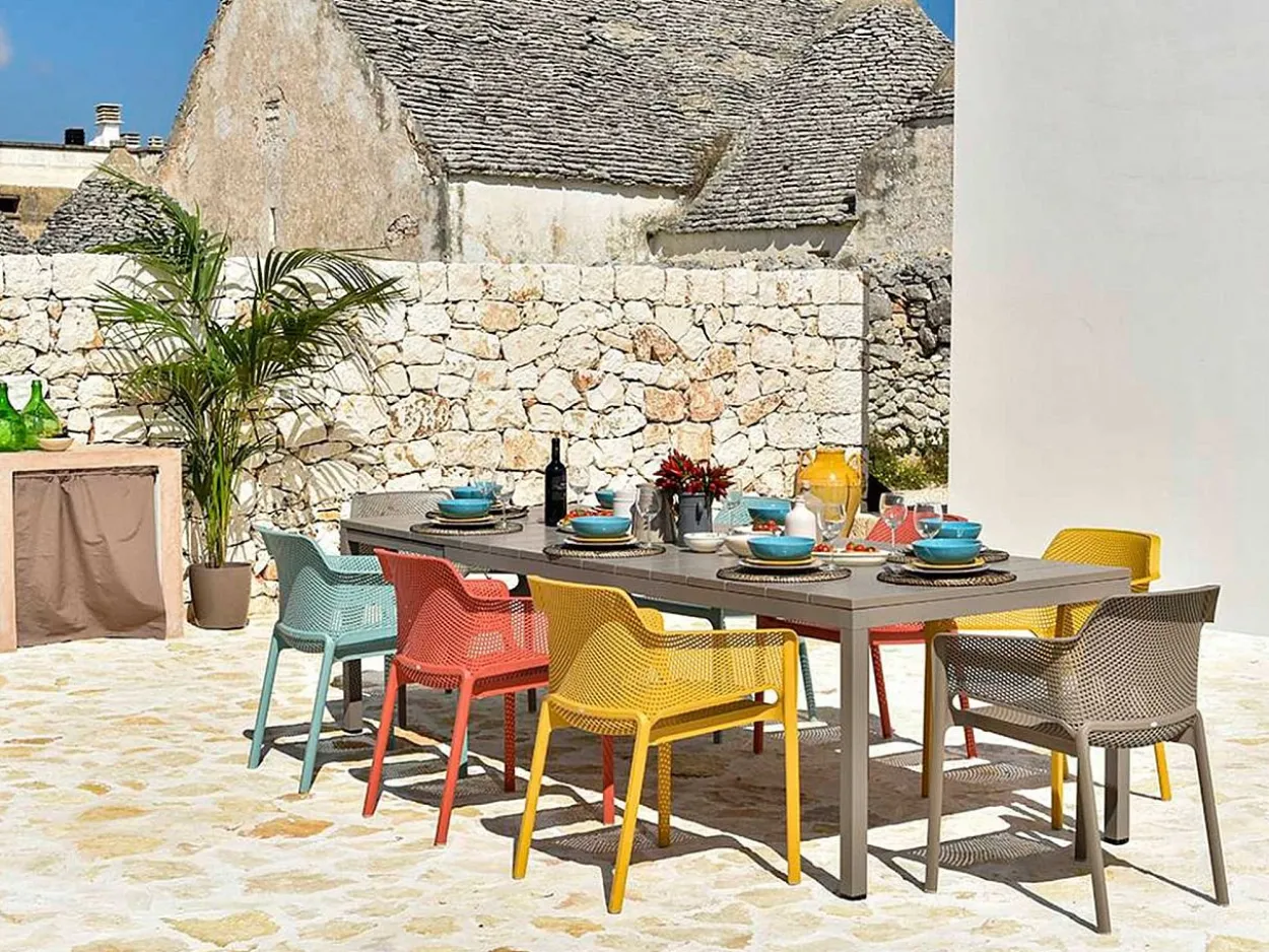 Set tavolo da giardino Rio 210/280 con 8 sedie Net Arcobaleno