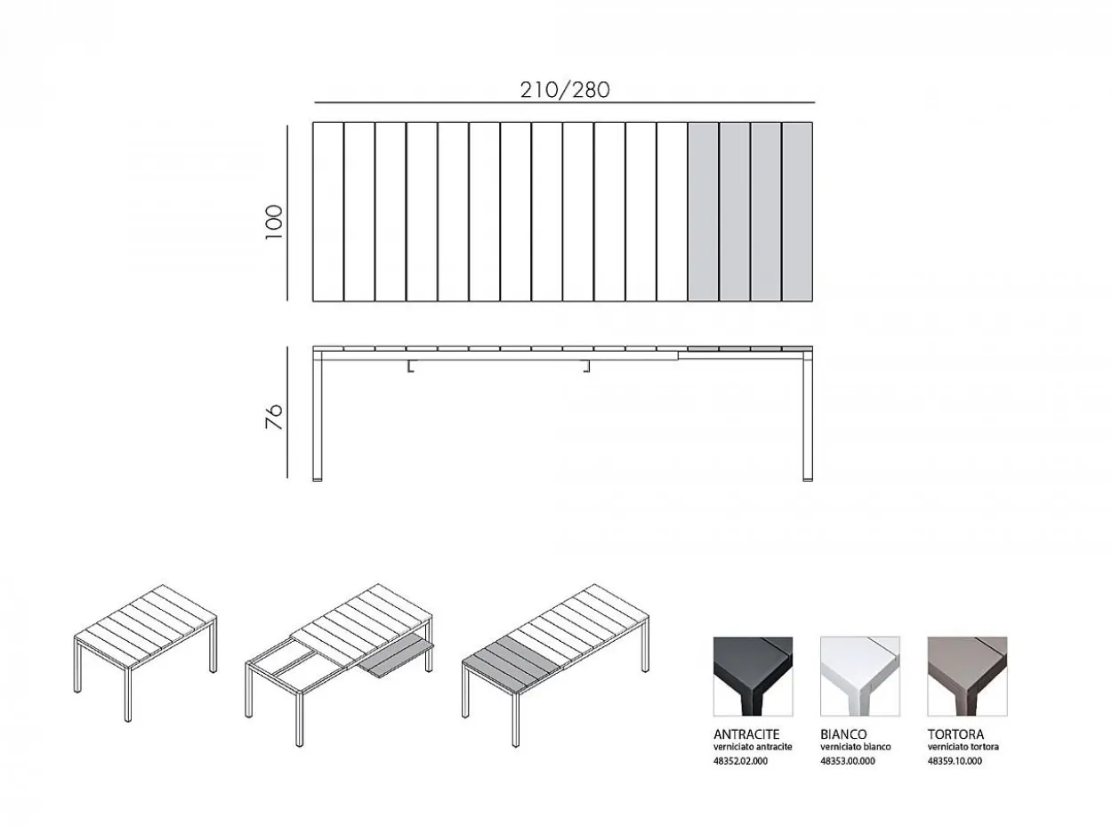 Set tavolo da giardino Rio 210/280 con 8 sedie Net Arcobaleno