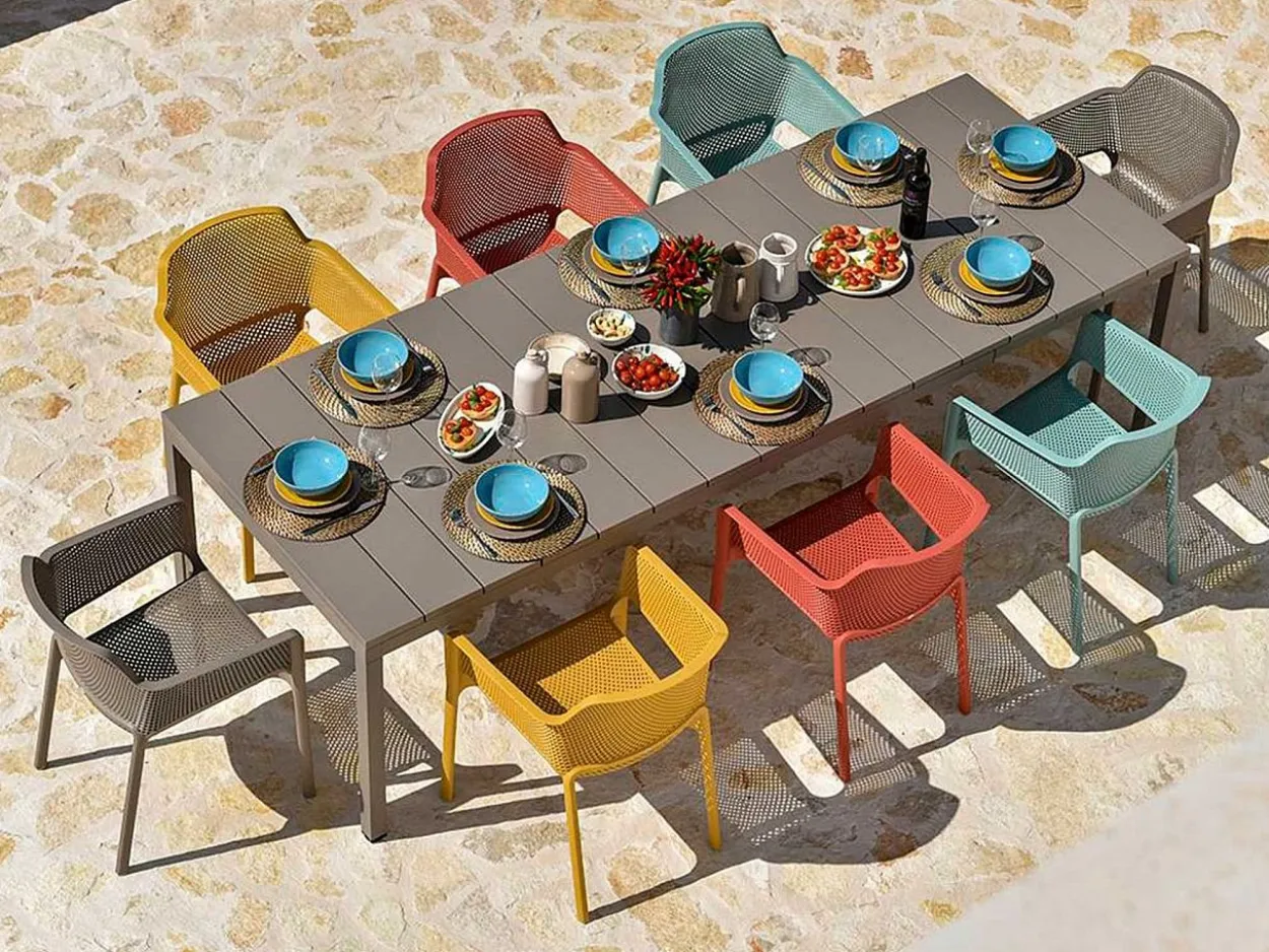 Set tavolo da giardino Rio 140/210 con 6 sedie Net Arcobaleno