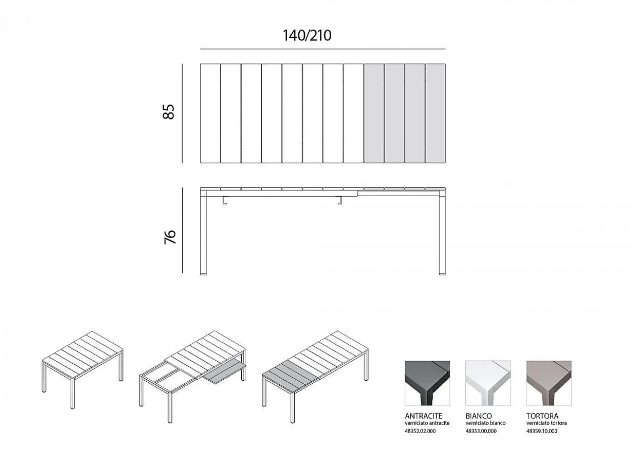 Set tavolo da giardino Rio 140/210 con 6 sedie Net Arcobaleno