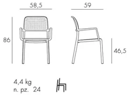 Set tavolo Libeccio 160/220 con 6 sedie Bora
