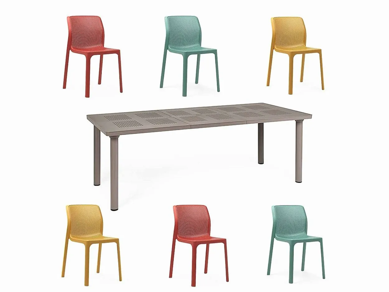 Set tavolo Libeccio 160/220 con 6 sedie Bit Arcobaleno