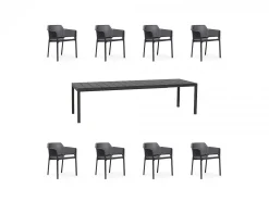 Set tavolo Rio 210/280 Alluminio con 8 sedie Net
