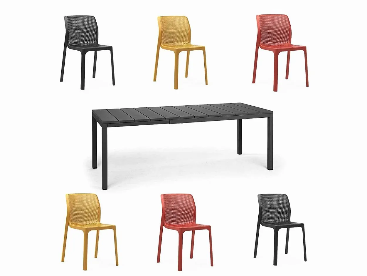 Set tavolo Rio 140/210 con 6 sedie Bit Arcobaleno