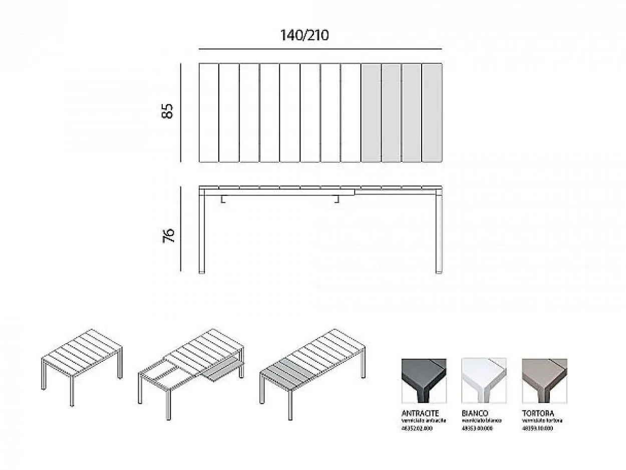 Set tavolo Rio 140/210 con 6 sedie Bit Arcobaleno