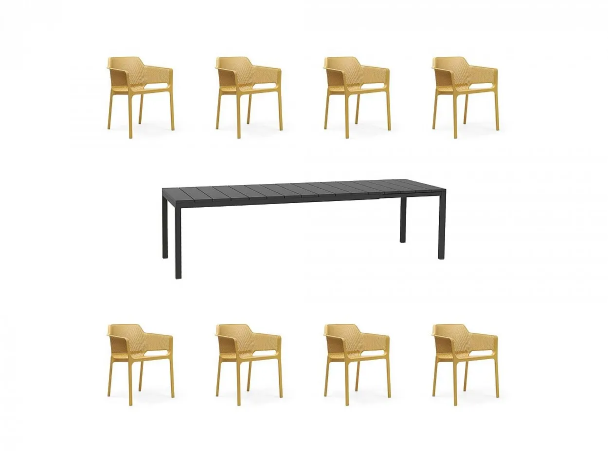 Set tavolo Rio 210/280 con 8 sedie Net