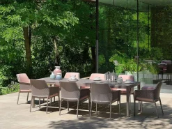 Set tavolo Rio 210/280 con 8 sedie Net Relax cuscini Shell
