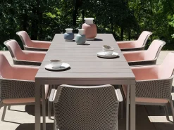 Set tavolo Rio 210/280 con 8 sedie Net Relax cuscini Shell