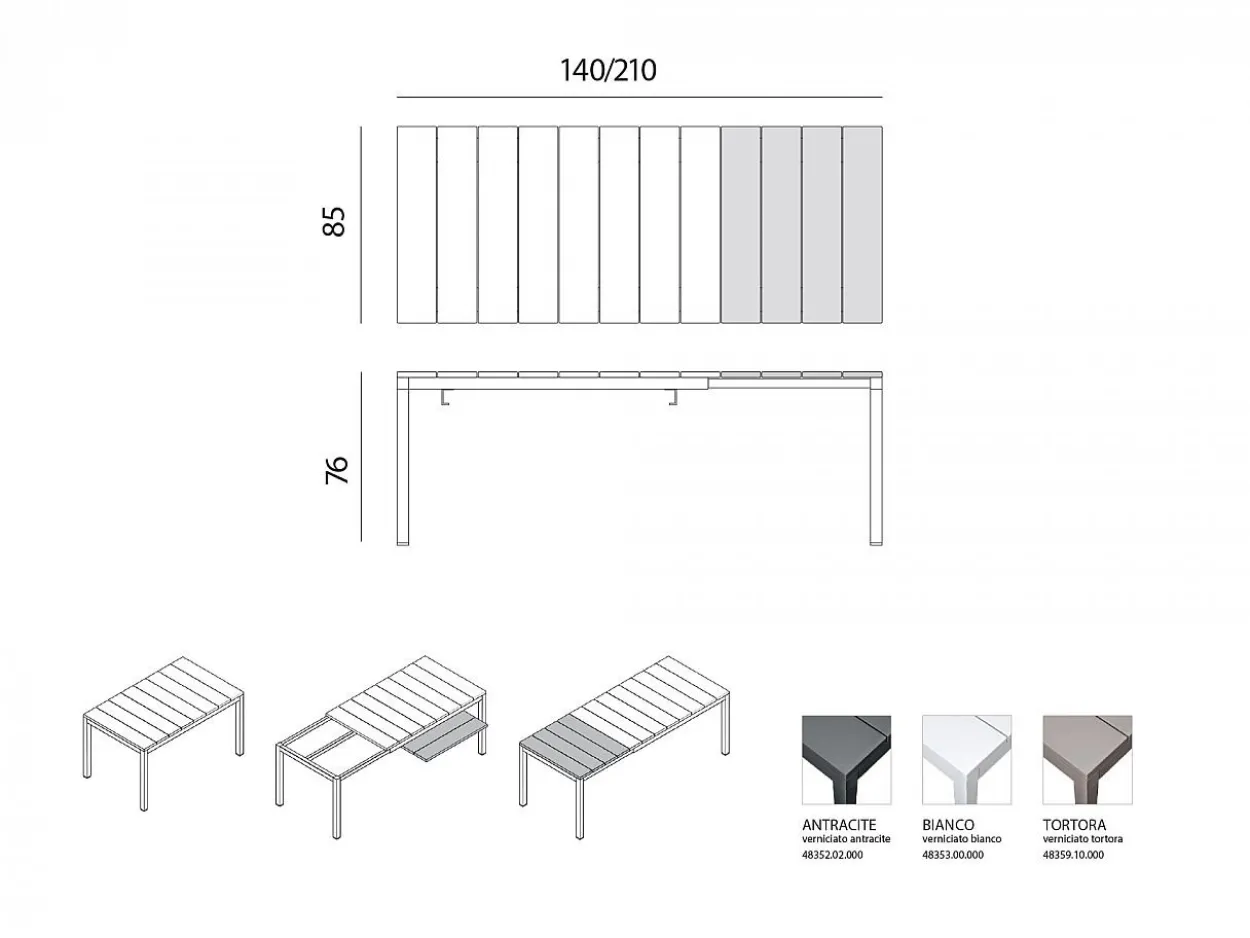 Set tavolo Rio 140/210 con 6 sedie Trill con braccioli