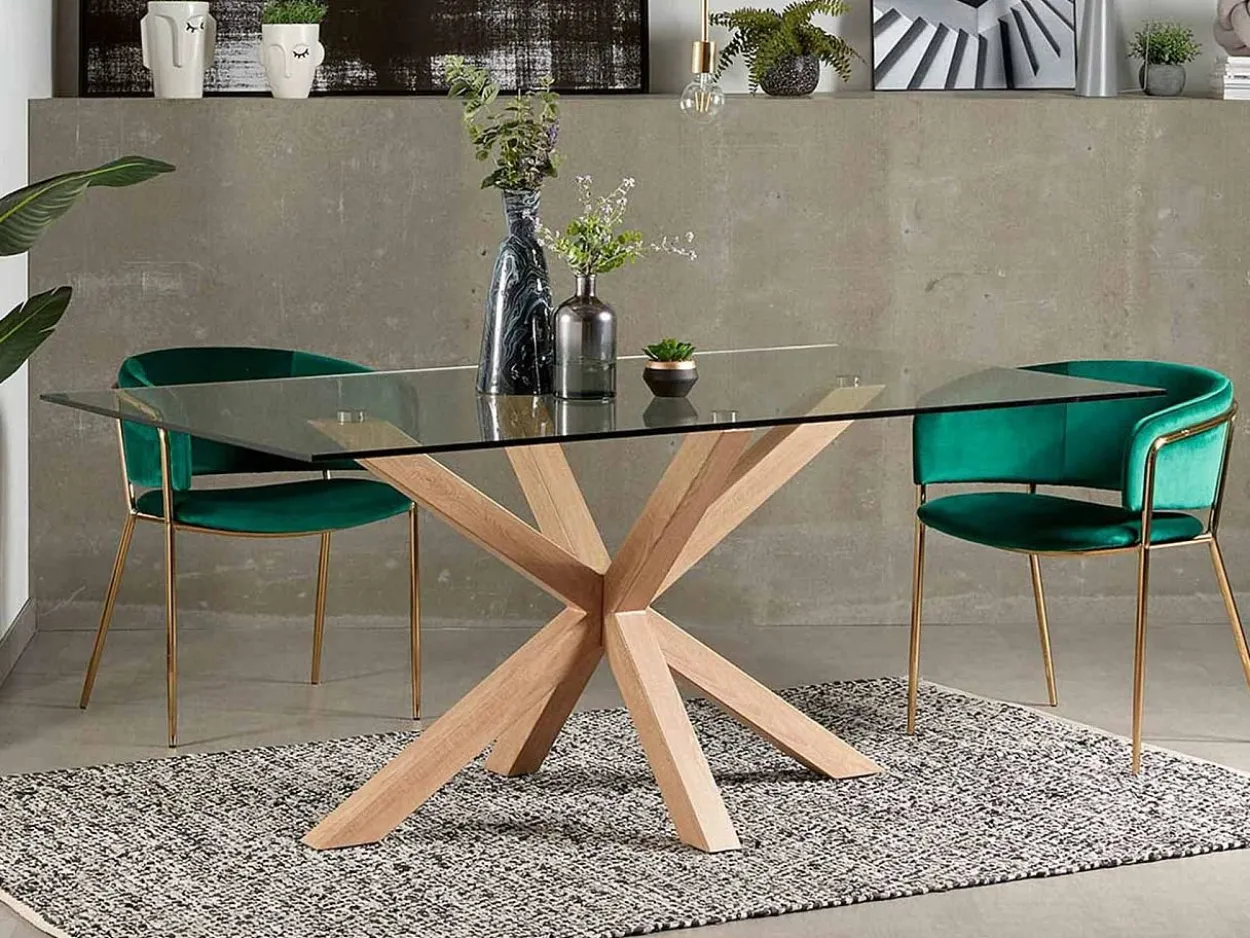 Tavolo Asterisco 200 legno e piano vetro