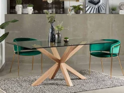 Tavolo Asterisco 180 legno e piano vetro