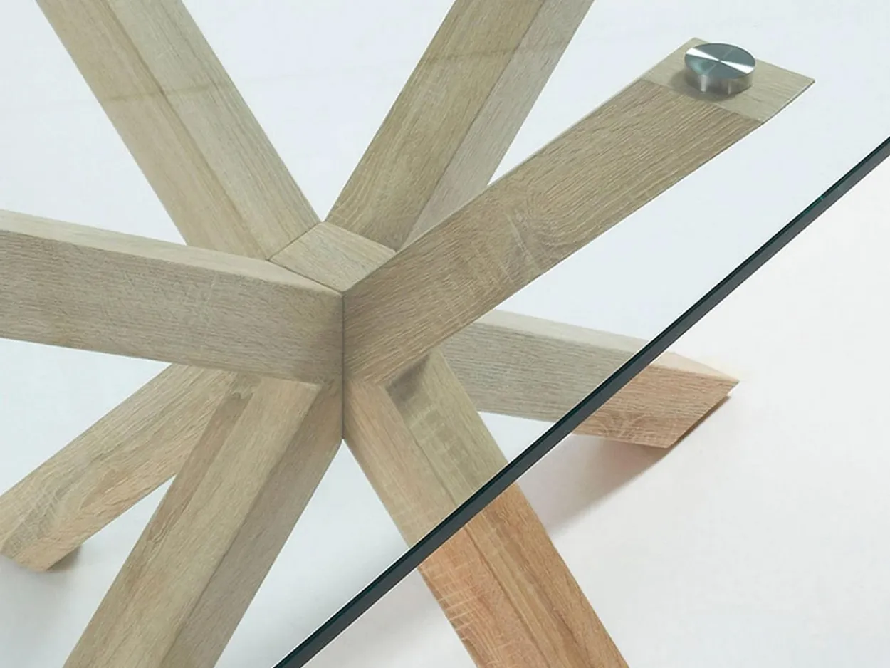 Tavolo Asterisco 180 legno e piano vetro