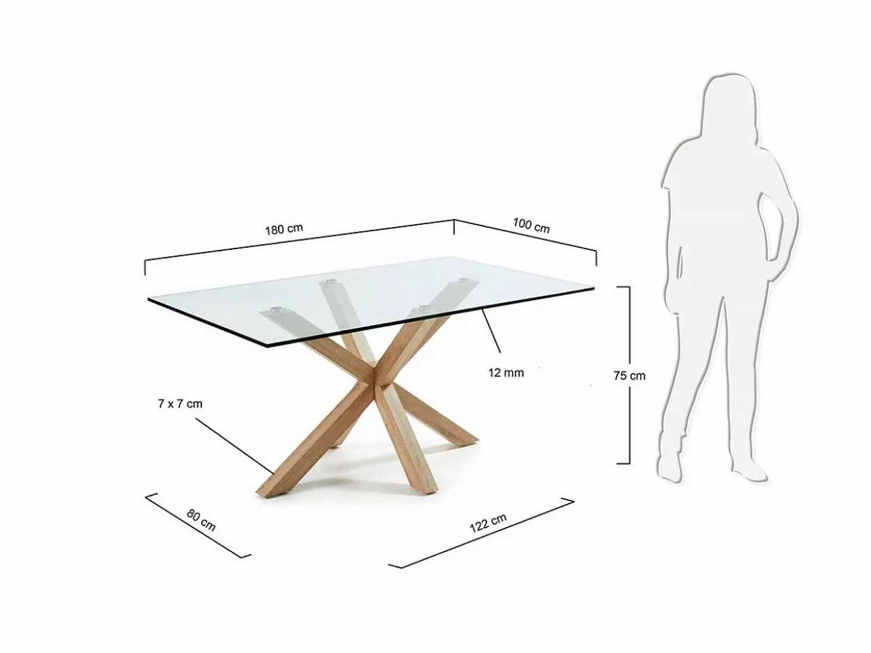 Tavolo Asterisco 180 legno e piano vetro
