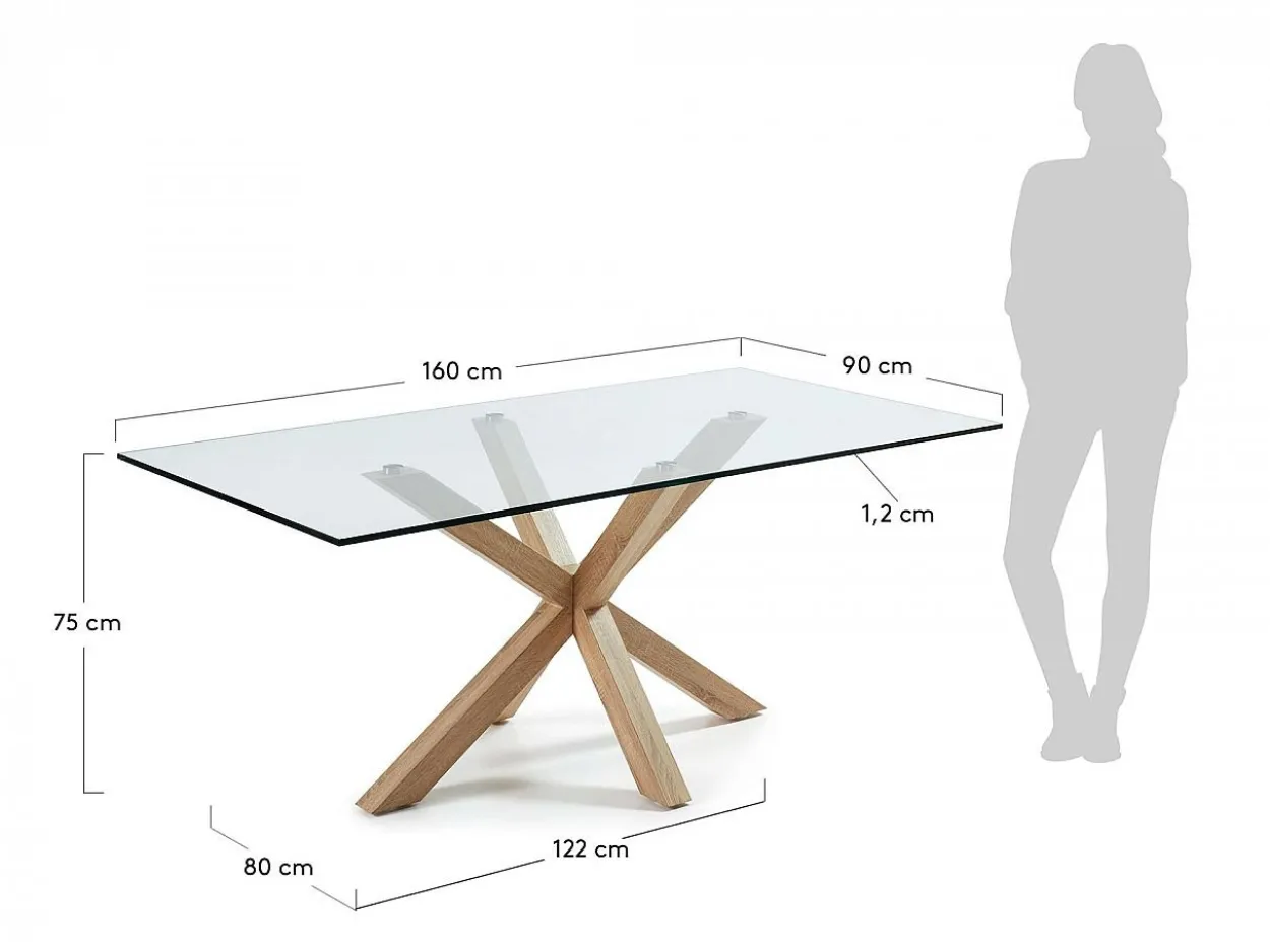 Tavolo Asterisco 160 legno e piano vetro