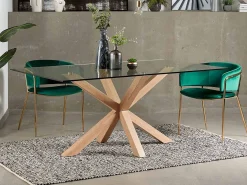 Tavolo Asterisco 160 legno e piano vetro