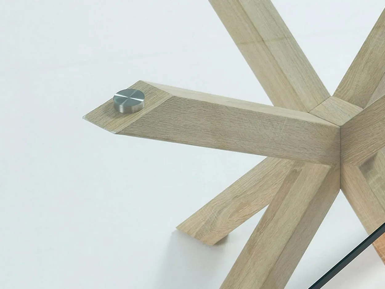 Tavolo Asterisco 160 legno e piano vetro