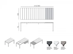 Tavolo da giardino Rio 210/280 Versione Piano Alluminio