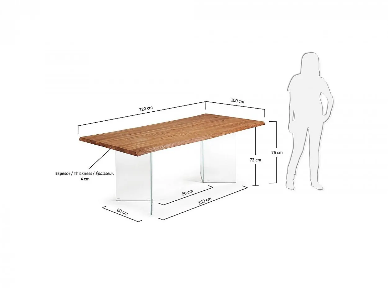 Tavolo Gambadivetro 220 vetro e legno