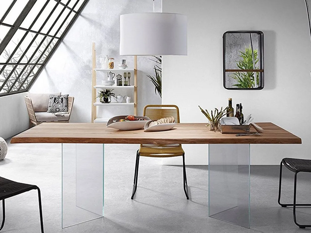 Tavolo Gambadivetro 220 vetro e legno